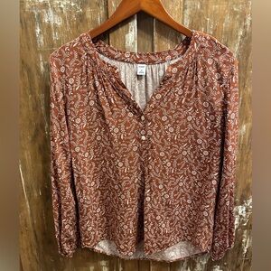 Old Navy Botanical Print Copper Brown Blouse Size Medium